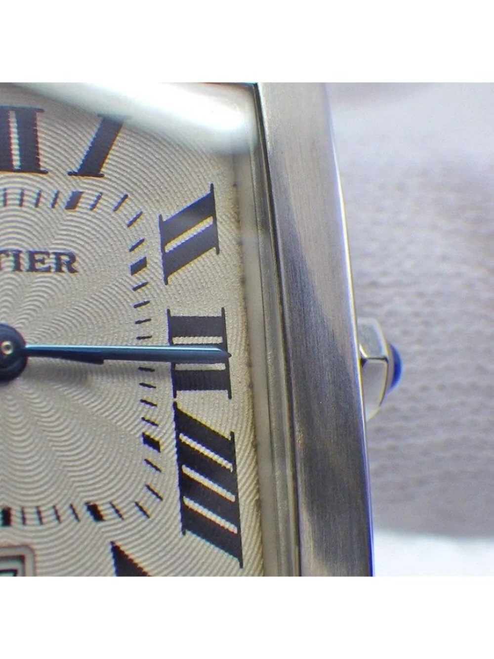 Cartier Watch Tank Francaise LM Date Square Guilloche Silver Dial SS Automatic
